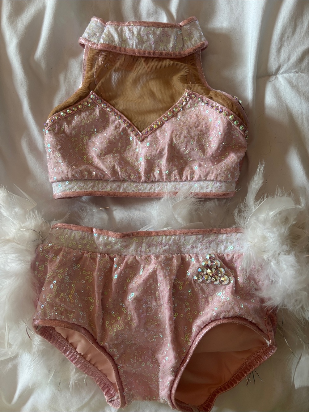 Kids Pink Sequin Dance Costume Set - Sparkle Two-Piece